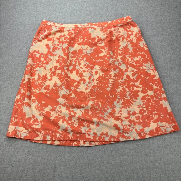 L.L.Bean‎ Floral Print Skirt Linen Blend Classic Fit A-Line XL Orange - Picture 1 of 9